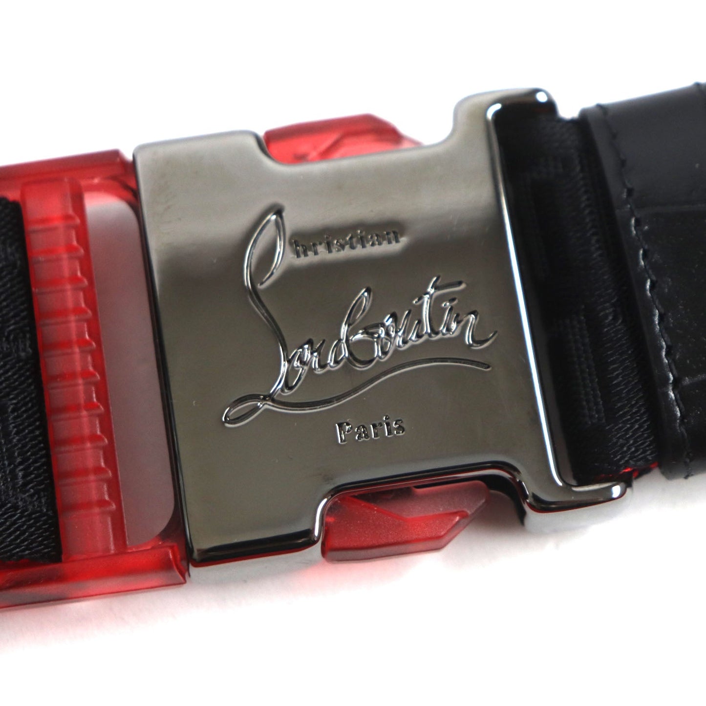 Christian Louboutin Sling bag 1215059 Crocodile embossed leather, gunmetal Black red Blaster mens Used Authentic