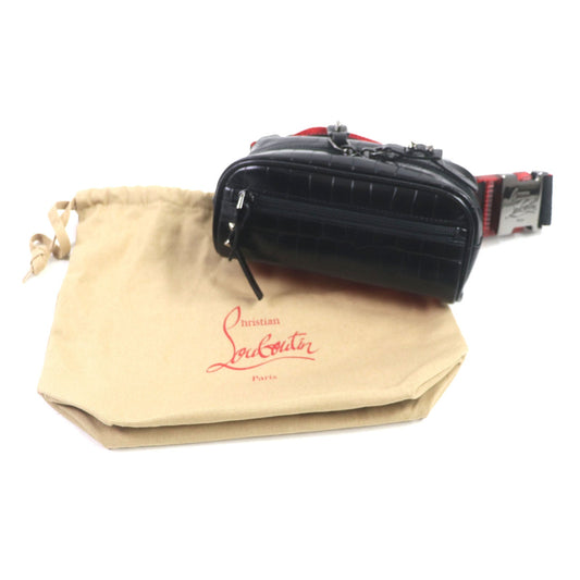 Christian Louboutin Sling bag 1215059 Crocodile embossed leather, gunmetal Black red Blaster mens Used Authentic