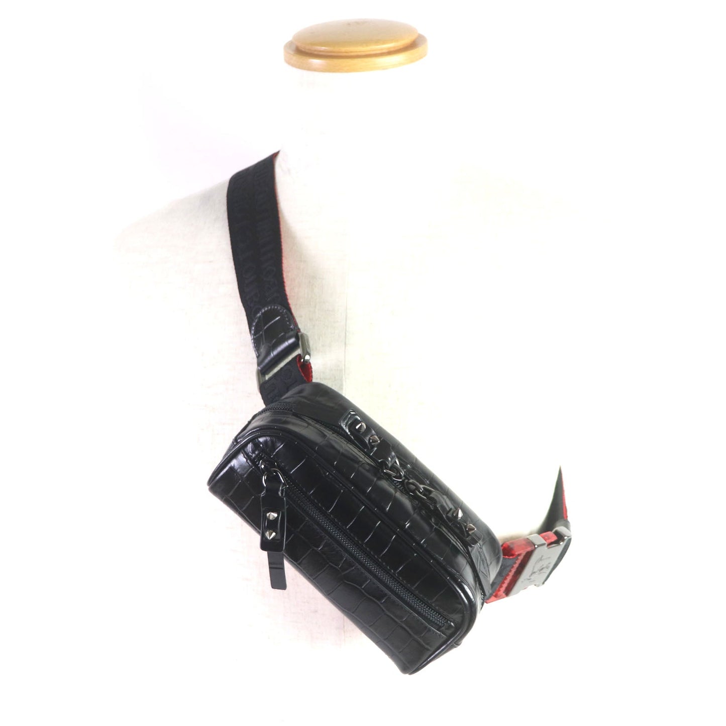 Christian Louboutin Sling bag 1215059 Crocodile embossed leather, gunmetal Black red Blaster mens Used Authentic