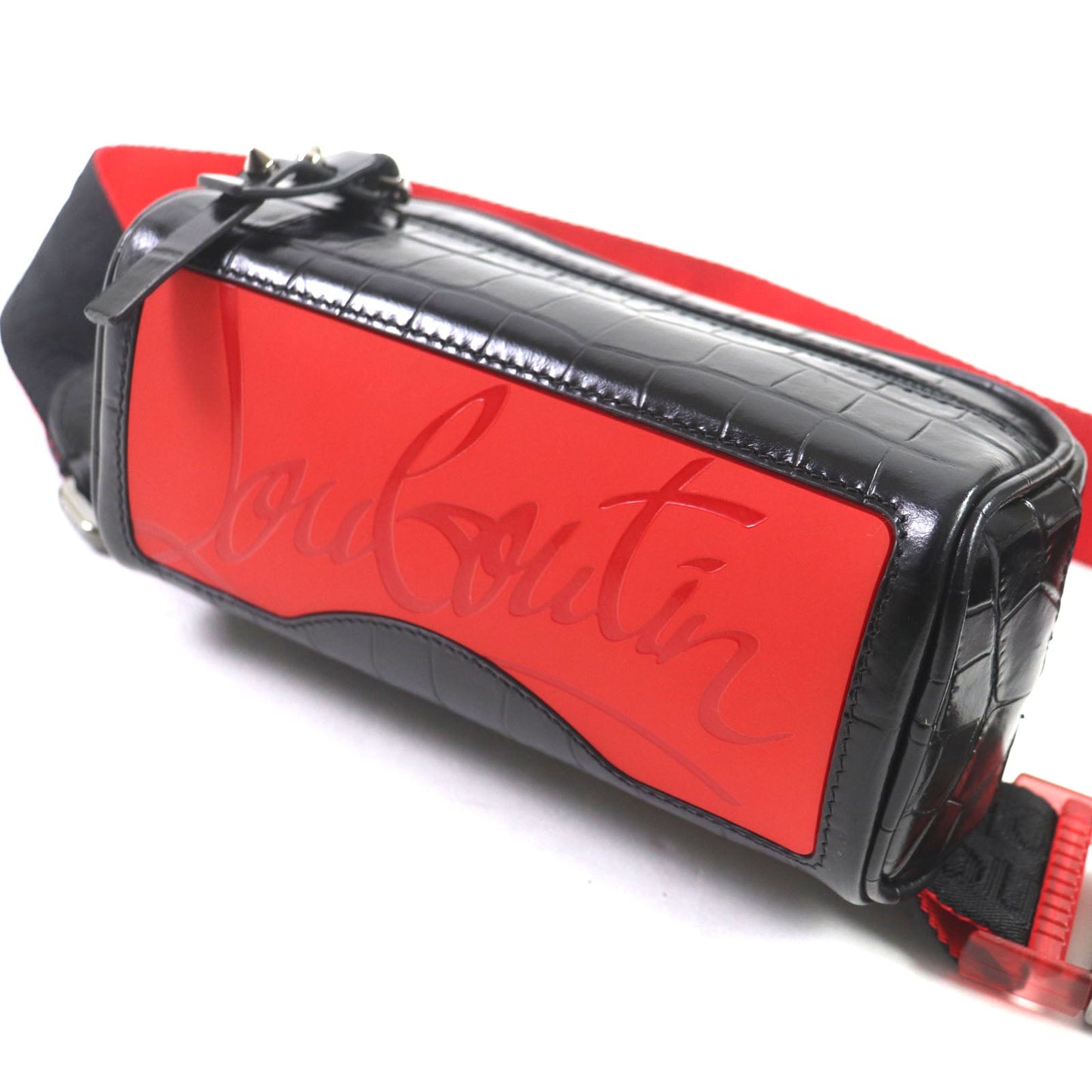 Christian Louboutin Sling bag 1215059 Crocodile embossed leather, gunmetal Black red Blaster mens Used Authentic