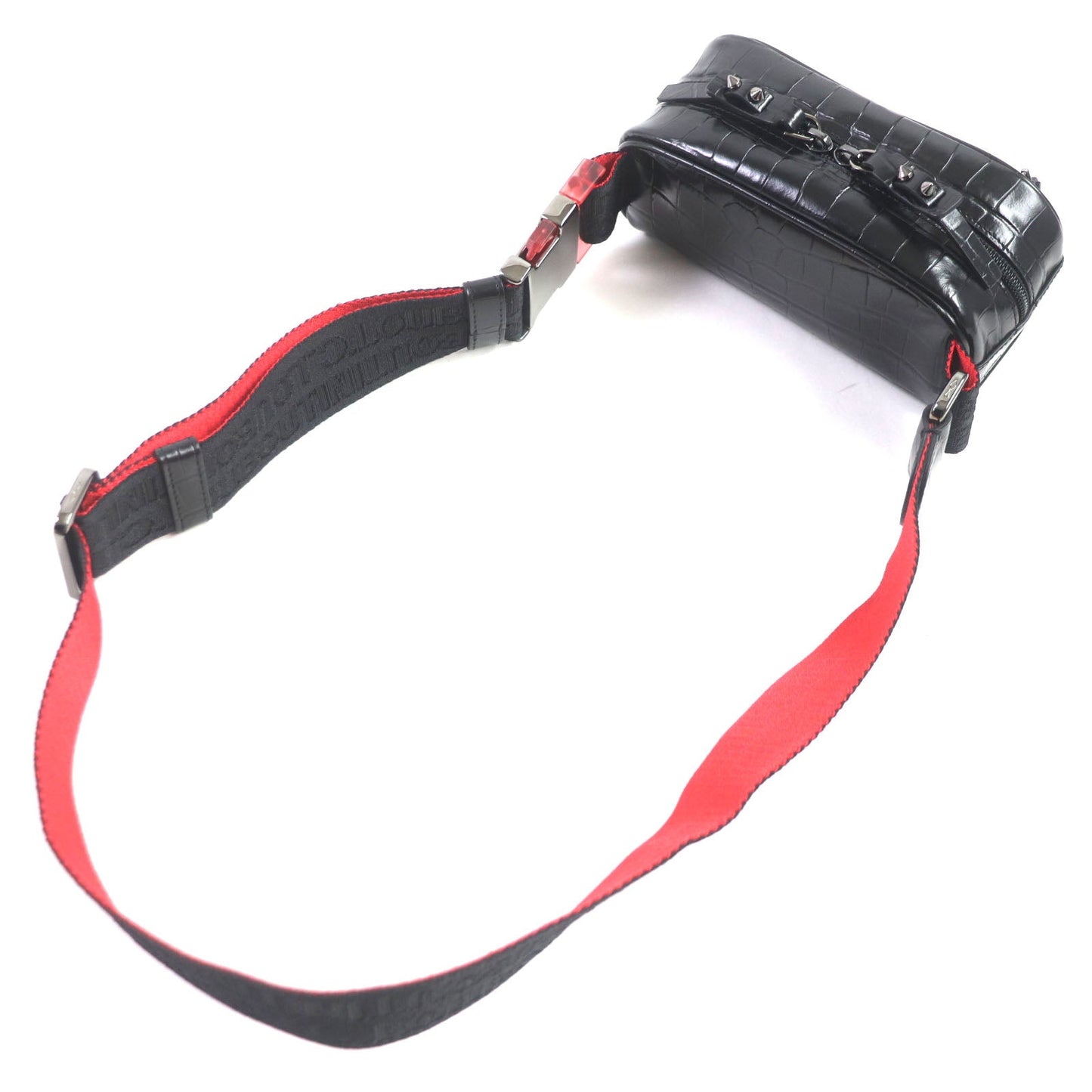 Christian Louboutin Sling bag 1215059 Crocodile embossed leather, gunmetal Black red Blaster mens Used Authentic
