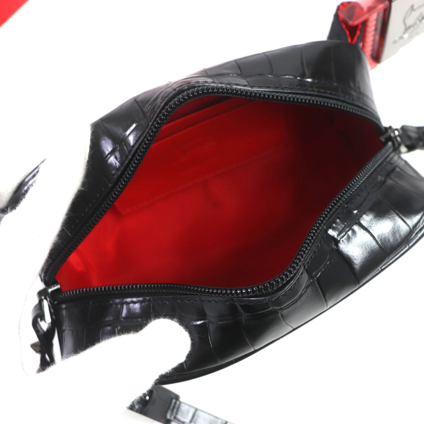 Christian Louboutin Sling bag 1215059 Crocodile embossed leather, gunmetal Black red Blaster mens Used Authentic