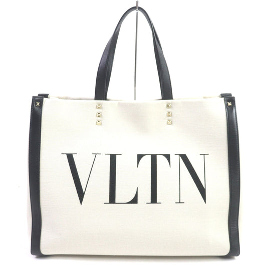 VALENTINO Tote Bag Canvas, Leather White black VLTN mens(Unisex) Used Authentic
