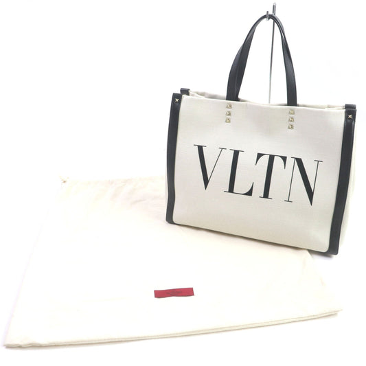 VALENTINO Tote Bag Canvas, Leather White black VLTN mens(Unisex) Used Authentic