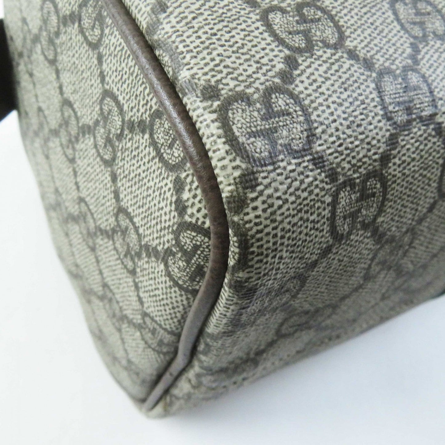GUCCI Pouch 759689 Leather x GG Supreme canvas Beige/Ebony Cosmetic case with Web stripes Women Used Authentic