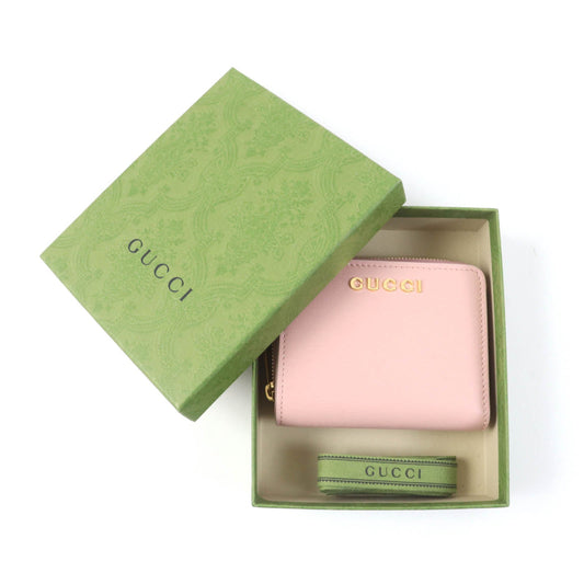 GUCCI Bifold Wallet 772639 Main: Leather Light pink Script Mini Wallet Women Used Authentic
