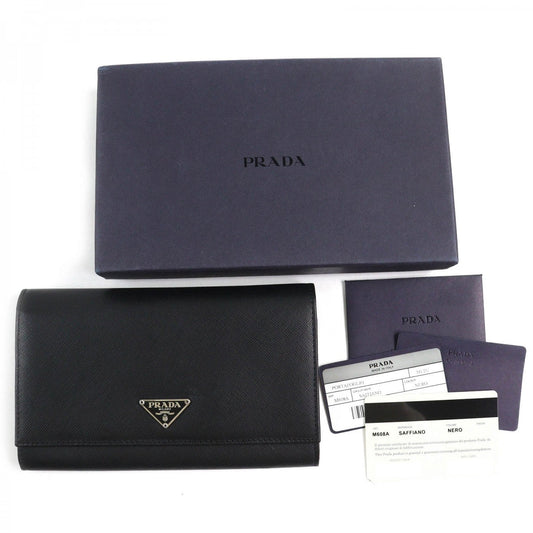 PRADA Long Wallet Purse M608A Main: Saffiano leather black Women Used Authentic