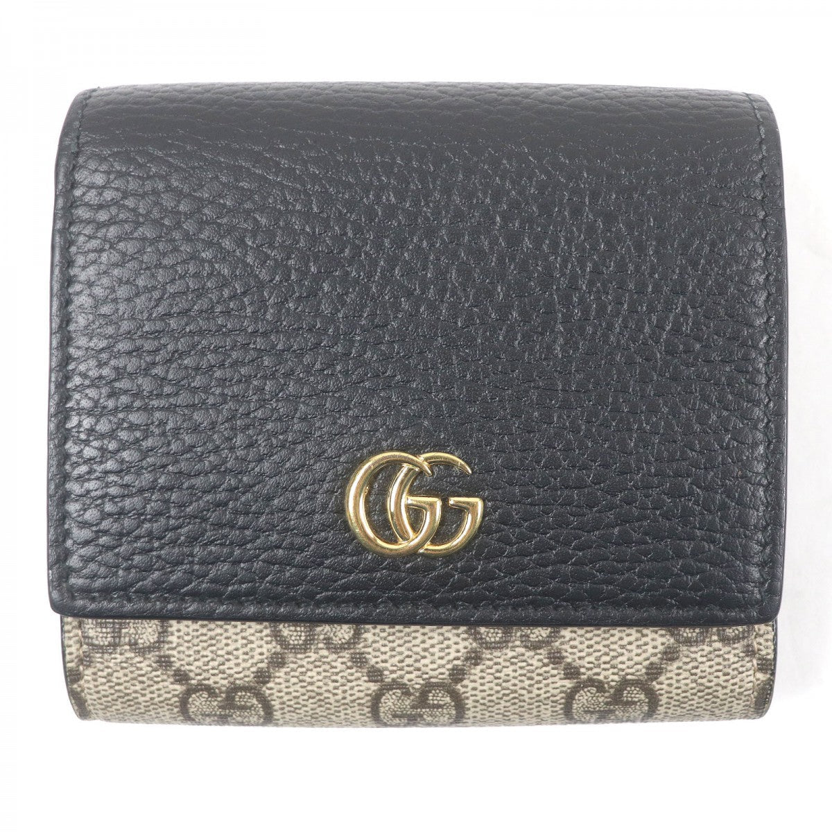 GUCCI Tri-fold wallet 598587 Main: GG Supreme canvas, Main: Leather Black beige Double G Bicolor Medium Wallet mens Used Authentic