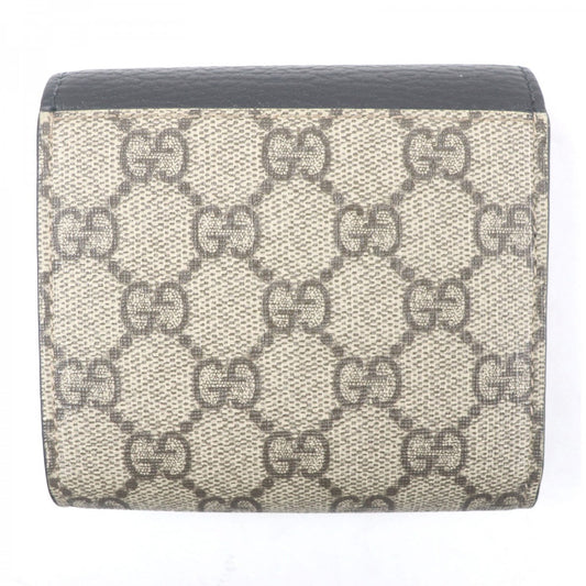 GUCCI Tri-fold wallet 598587 Main: GG Supreme canvas, Main: Leather Black beige Double G Bicolor Medium Wallet mens Used Authentic