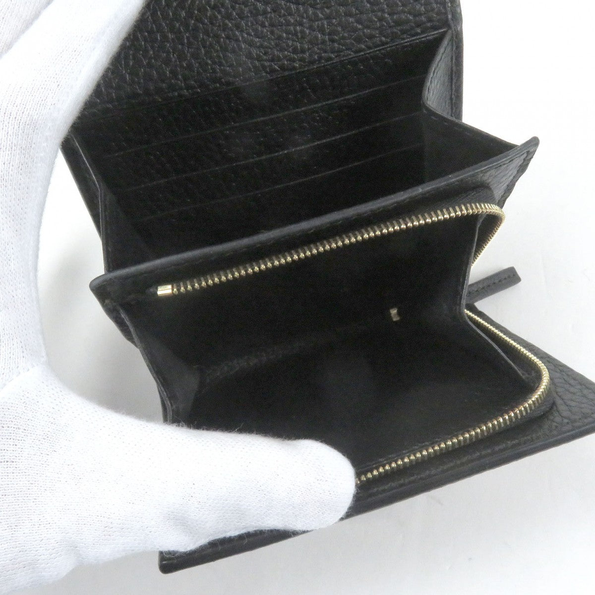 GUCCI Tri-fold wallet 598587 Main: GG Supreme canvas, Main: Leather Black beige Double G Bicolor Medium Wallet mens Used Authentic