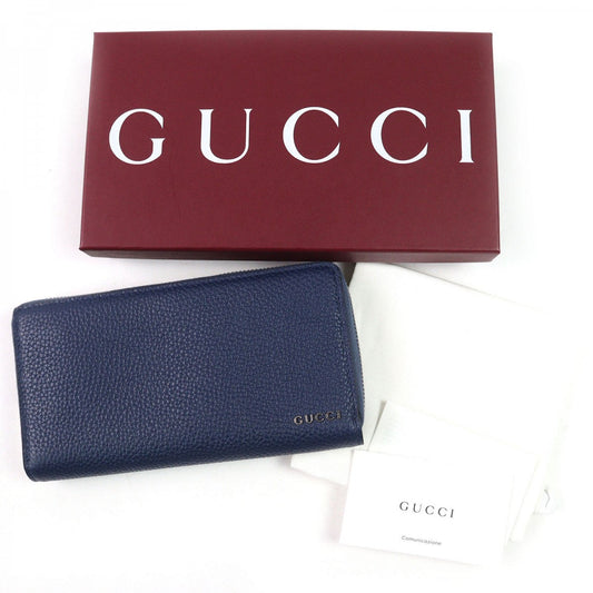 GUCCI Long Wallet Purse 771154 Main: Leather Navy logo zip around wallet mens Used Authentic