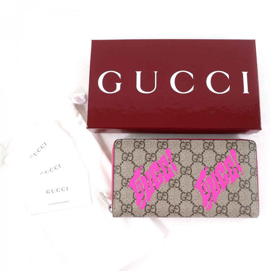 GUCCI Long Wallet Purse 835324 Main: GG Supreme Beige pink Women Used Authentic