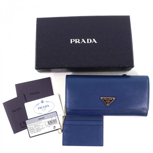PRADA Long Wallet Purse 1MH132 Main: Saffiano leather BLUETTE Blue type SAFFIANO TRIANGOLO Women Used Authentic