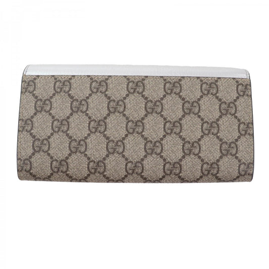 GUCCI Long Wallet Purse 456116 Main: GG Supreme canvas Silver brown Women Used Authentic