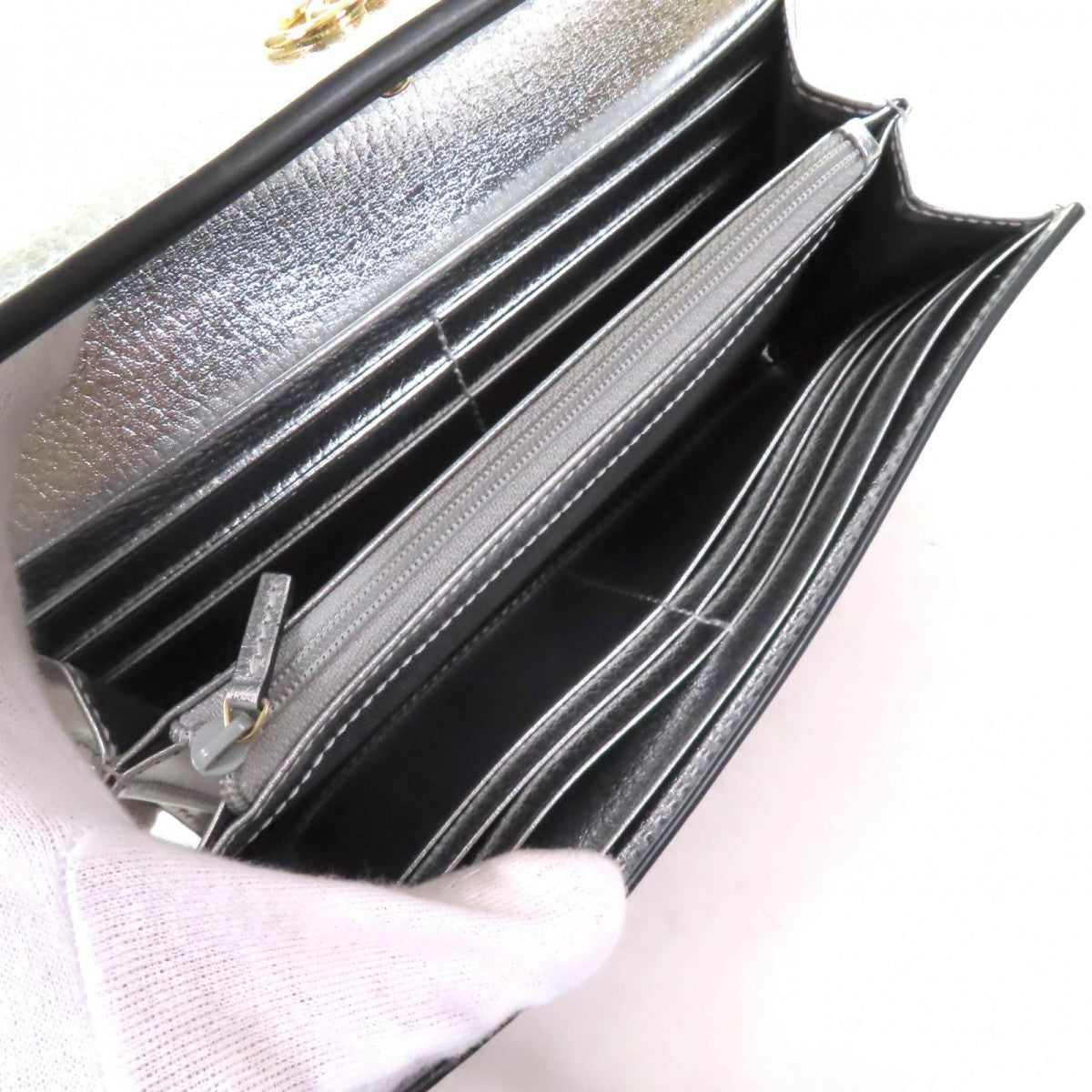 GUCCI Long Wallet Purse 456116 Main: GG Supreme canvas Silver brown Women Used Authentic