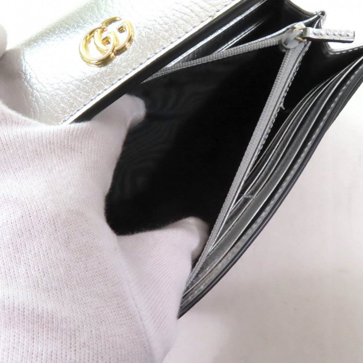 GUCCI Long Wallet Purse 456116 Main: GG Supreme canvas Silver brown Women Used Authentic