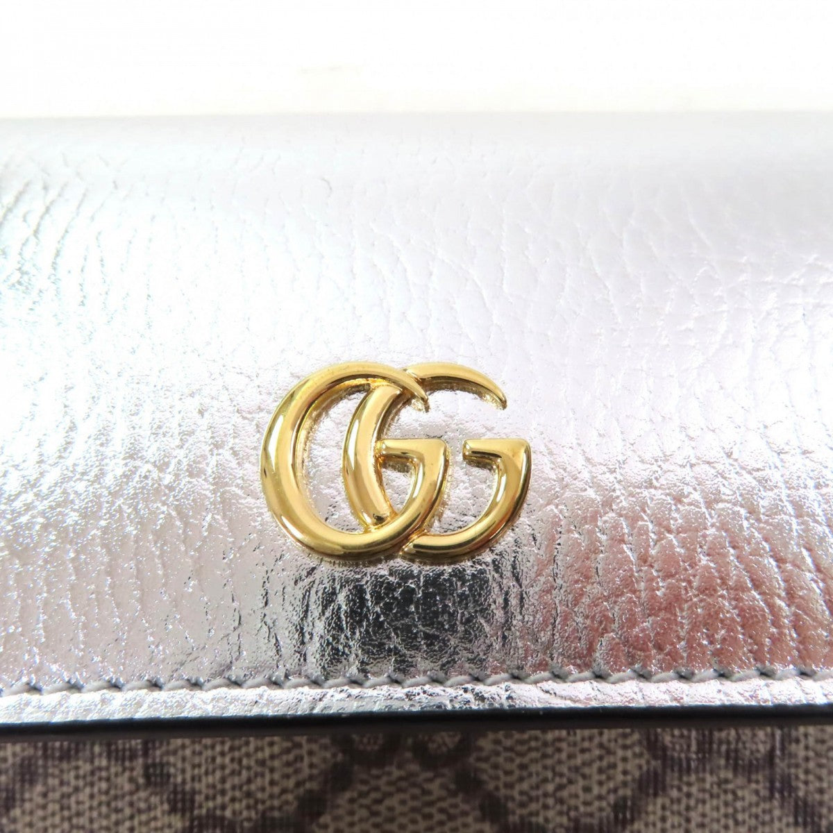 GUCCI Long Wallet Purse 456116 Main: GG Supreme canvas Silver brown Women Used Authentic