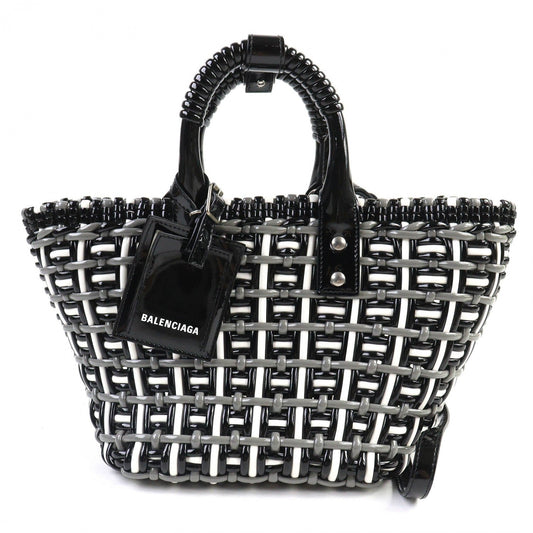 BALENCIAGA Shoulder Bag 671342 enamel Black gray white Bistro Basket Bag XS