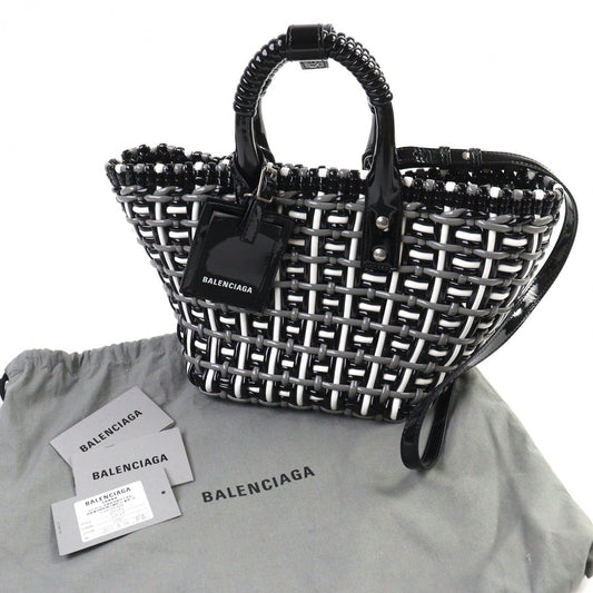 BALENCIAGA Shoulder Bag 671342 enamel Black gray white Bistro Basket Bag XS