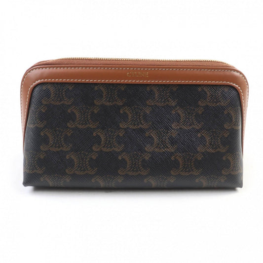 CELINE Cosmetics Pouch 4M5032CZJ leather Brown Cosmetic Lipstick Pouch