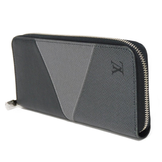 LOUIS VUITTON Long Wallet Purse M30731 Taiga leather (stamped) Noir Grey Trio Color New Zip Around RFID Taiga Zippy Wallet Vertical mens Used Authentic