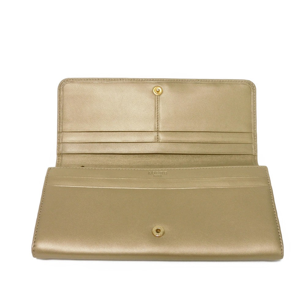 LOEWE Long Wallet Purse 182.82C18 Nappa Dark gold Lambskin wallet Coin case Anagram emboss Long flap wallet unisex(Unisex) Used Authentic