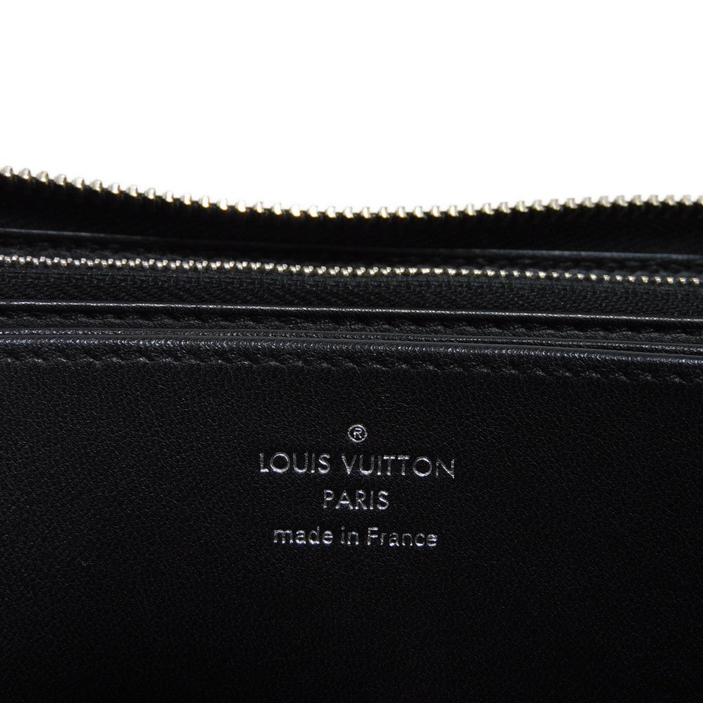LOUIS VUITTON Long Wallet Purse M61867 Mahina leather (stamped) Noir LV Logo Flower Perforation Punching Black Monogram Mahina Zippy wallet mens(Unisex) Used Authentic