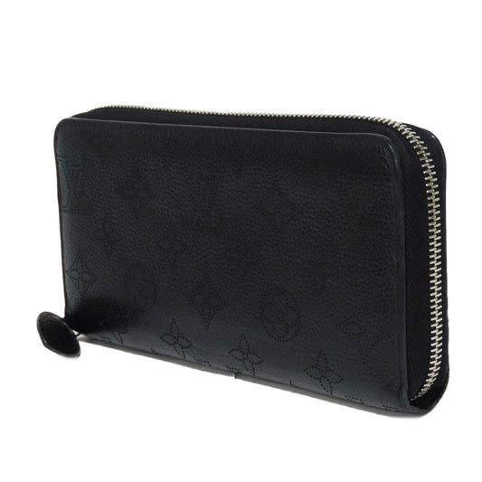 LOUIS VUITTON Long Wallet Purse M61867 Mahina leather (stamped) Noir LV Logo Flower Perforation Punching Black Monogram Mahina Zippy wallet mens(Unisex) Used Authentic