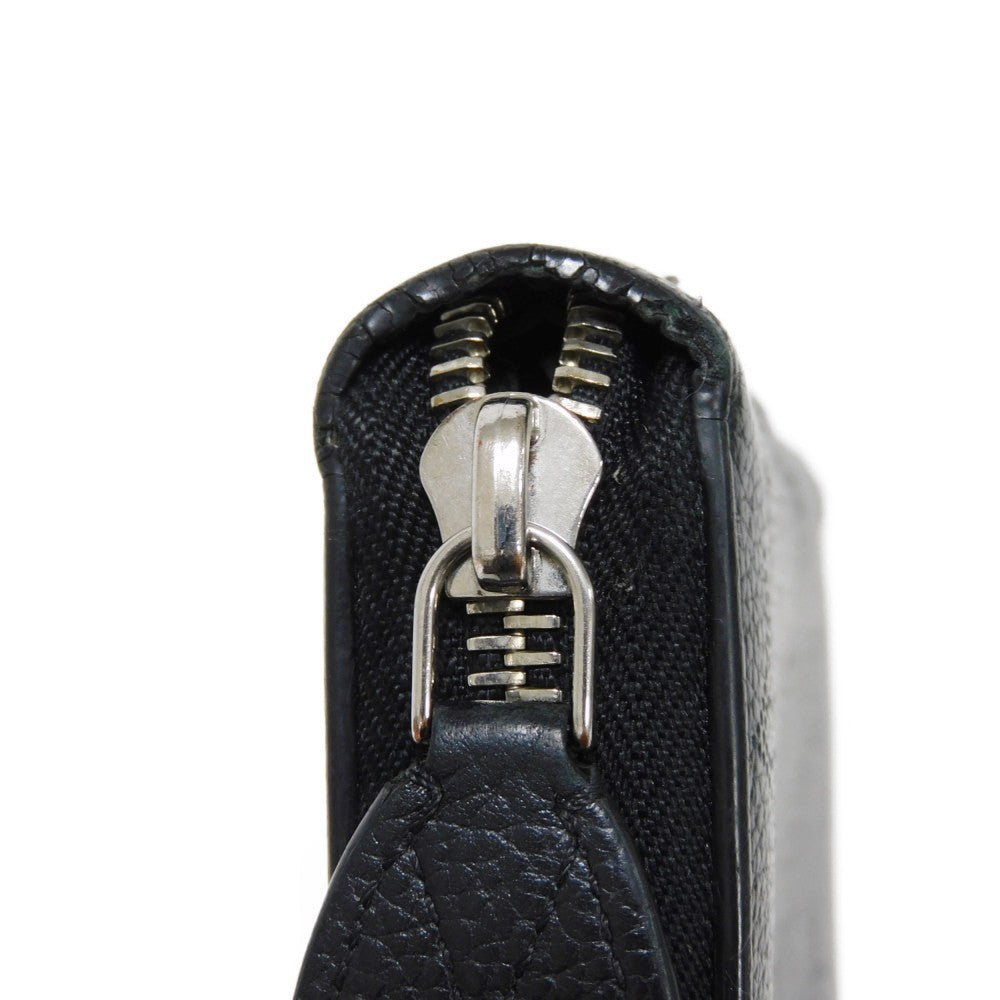 LOUIS VUITTON Long Wallet Purse M61867 Mahina leather (stamped) Noir LV Logo Flower Perforation Punching Black Monogram Mahina Zippy wallet mens(Unisex) Used Authentic