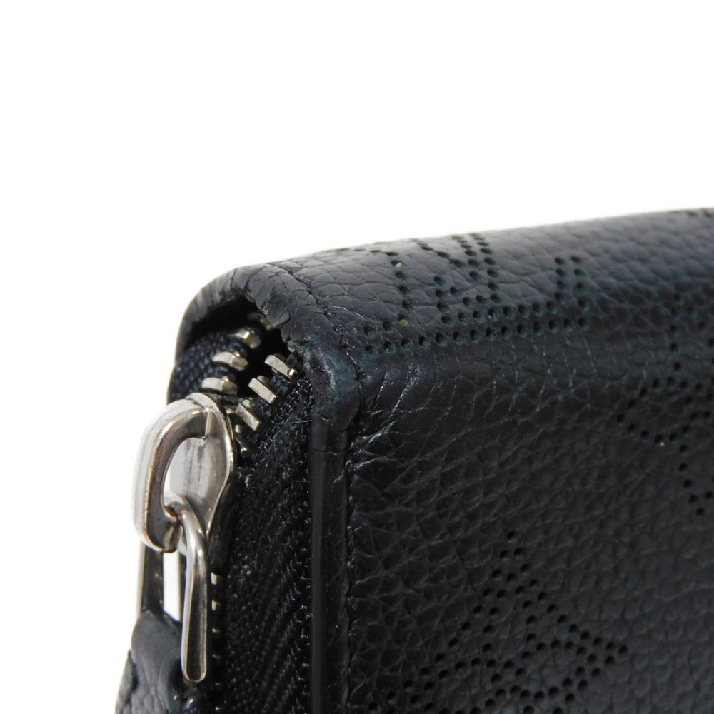 LOUIS VUITTON Long Wallet Purse M61867 Mahina leather (stamped) Noir LV Logo Flower Perforation Punching Black Monogram Mahina Zippy wallet mens(Unisex) Used Authentic