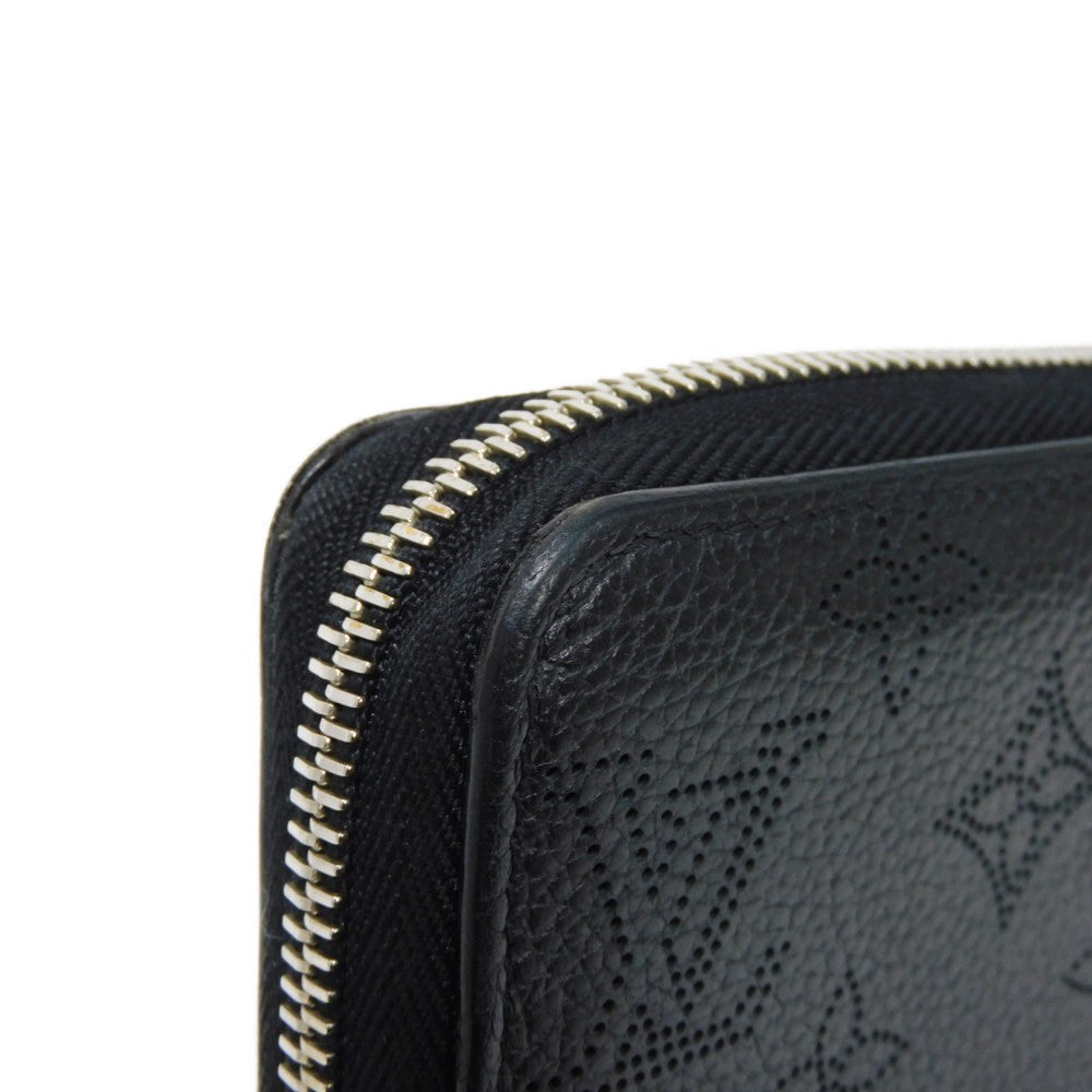 LOUIS VUITTON Long Wallet Purse M61867 Mahina leather (stamped) Noir LV Logo Flower Perforation Punching Black Monogram Mahina Zippy wallet mens(Unisex) Used Authentic