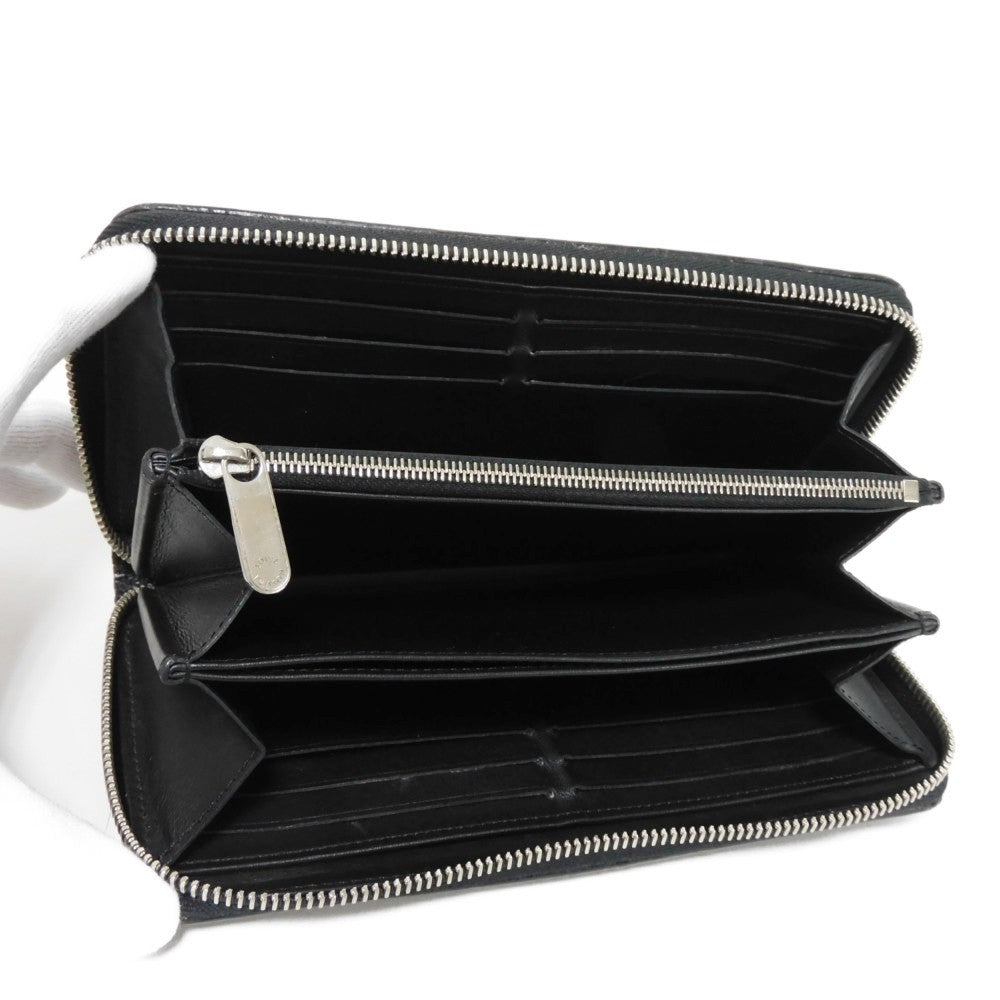 LOUIS VUITTON Long Wallet Purse M61867 Mahina leather (stamped) Noir LV Logo Flower Perforation Punching Black Monogram Mahina Zippy wallet mens(Unisex) Used Authentic