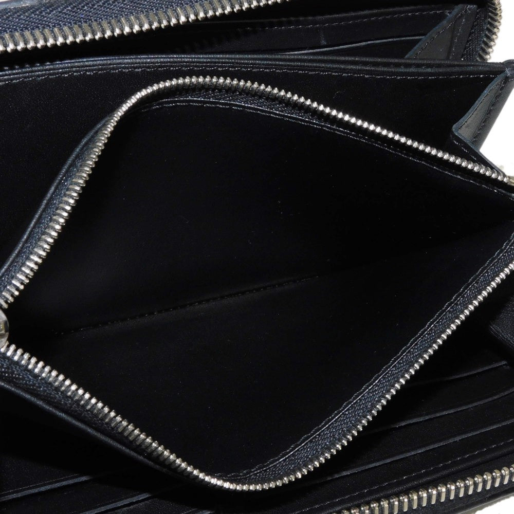 LOUIS VUITTON Long Wallet Purse M61867 Mahina leather (stamped) Noir LV Logo Flower Perforation Punching Black Monogram Mahina Zippy wallet mens(Unisex) Used Authentic