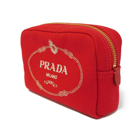 PRADA Clutch bag 1NA021 20L F0N50 cotton Rosso Red Stripe Unused logo Canapa pouch unisex(Unisex) Used Authentic