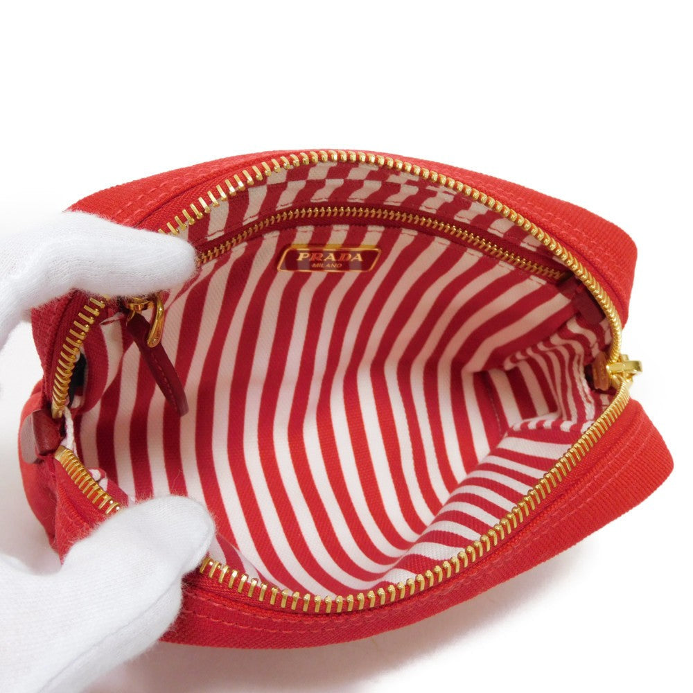 PRADA Clutch bag 1NA021 20L F0N50 cotton Rosso Red Stripe Unused logo Canapa pouch unisex(Unisex) Used Authentic