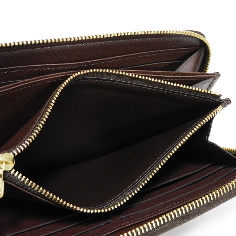 LOUIS VUITTON Long Wallet Purse N41661 Damier canvas x grain leather (embossed) Ebene logo brown new zip around checkered pattern louis vuitton Damier Zippy wallet unisex(Unisex) Used Authentic