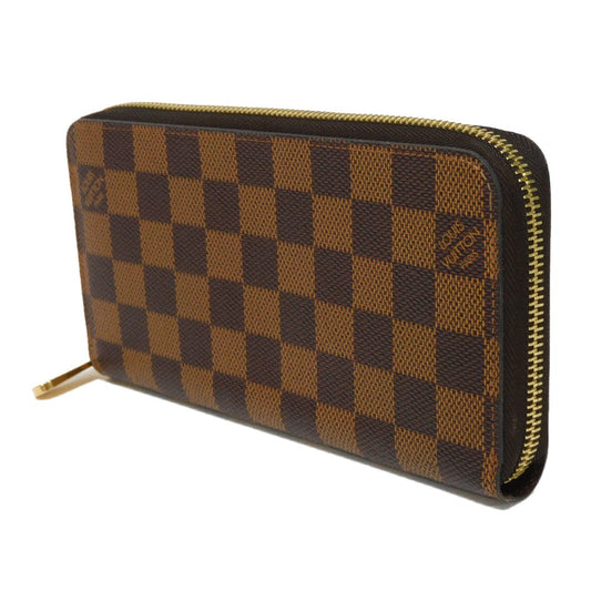 LOUIS VUITTON Long Wallet Purse N41661 Damier canvas x grain leather (embossed) Ebene logo brown new zip around checkered pattern louis vuitton Damier Zippy wallet unisex(Unisex) Used Authentic