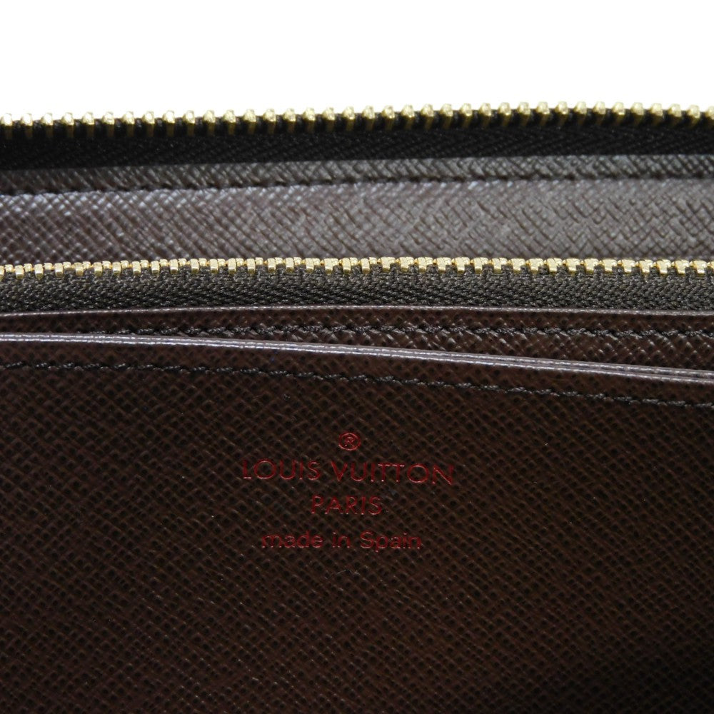LOUIS VUITTON Long Wallet Purse N41661 Damier canvas x grain leather (embossed) Ebene logo brown new zip around checkered pattern louis vuitton Damier Zippy wallet unisex(Unisex) Used Authentic