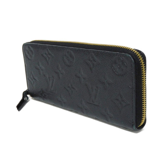 LOUIS VUITTON Long Wallet Purse M60171 Implant leather (monogram embossed) Noir LV Logo Black Zip Around Monogram Unplant Portefeuille Clemence unisex(Unisex) Used Authentic