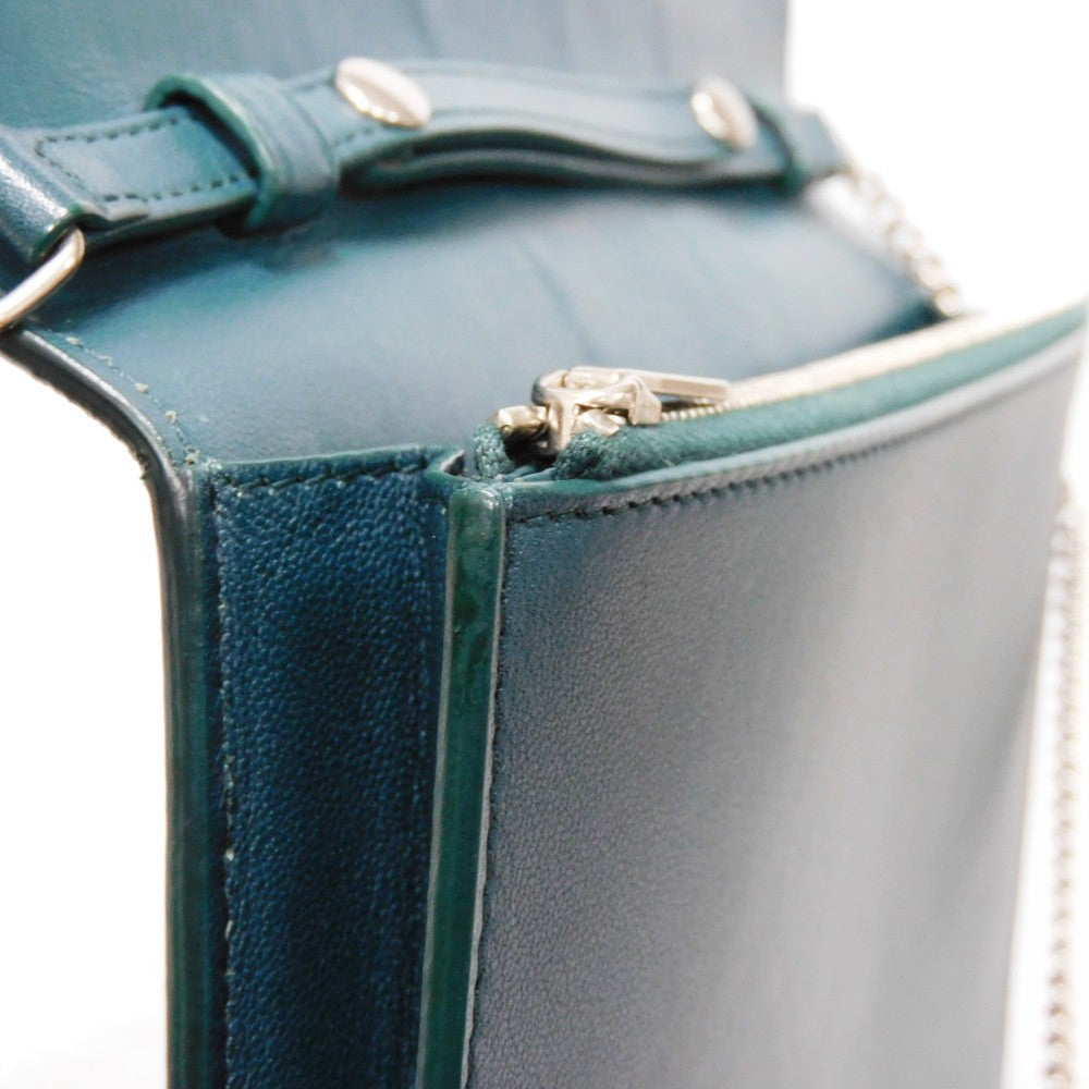 CELINE Shoulder Bag 107773 Smooth lambskin Light blue x dark green ChainShoulder Bag 2WAY Clutch Bag Old logo FRAME Evening Chain Wallet Women Used Authentic