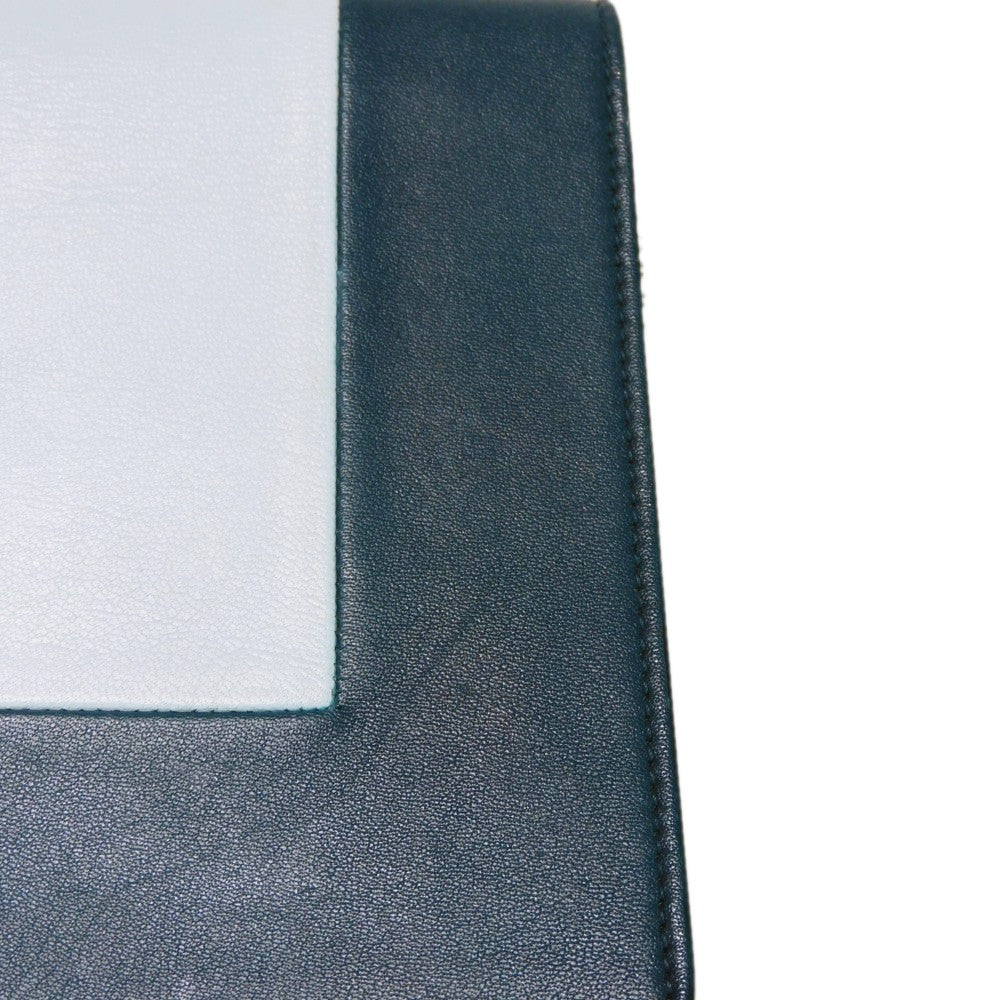 CELINE Shoulder Bag 107773 Smooth lambskin Light blue x dark green ChainShoulder Bag 2WAY Clutch Bag Old logo FRAME Evening Chain Wallet Women Used Authentic