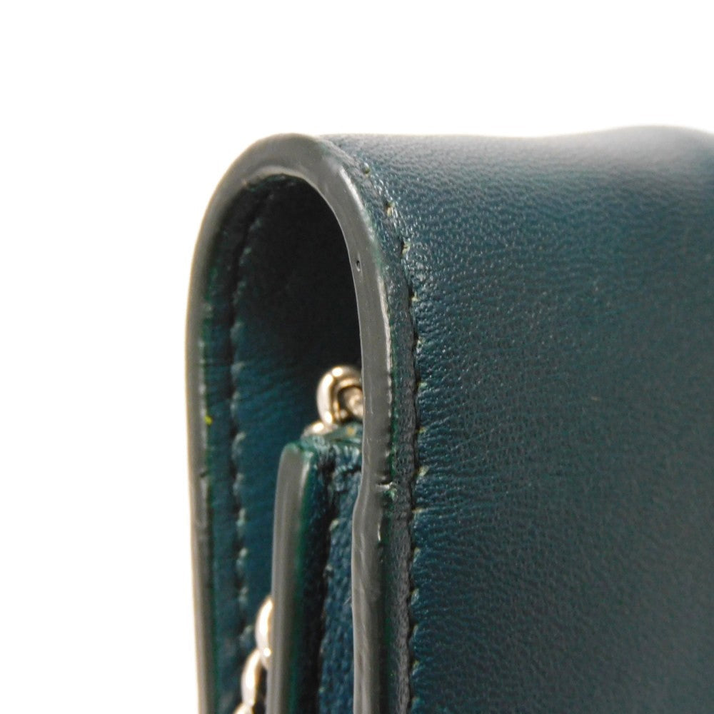 CELINE Shoulder Bag 107773 Smooth lambskin Light blue x dark green ChainShoulder Bag 2WAY Clutch Bag Old logo FRAME Evening Chain Wallet Women Used Authentic