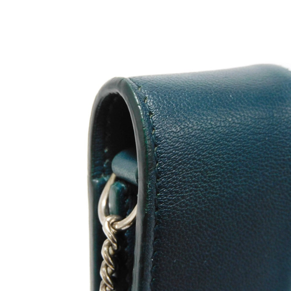 CELINE Shoulder Bag 107773 Smooth lambskin Light blue x dark green ChainShoulder Bag 2WAY Clutch Bag Old logo FRAME Evening Chain Wallet Women Used Authentic