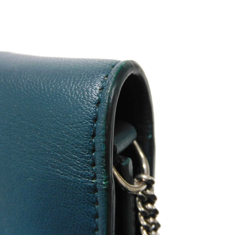 CELINE Shoulder Bag 107773 Smooth lambskin Light blue x dark green ChainShoulder Bag 2WAY Clutch Bag Old logo FRAME Evening Chain Wallet Women Used Authentic