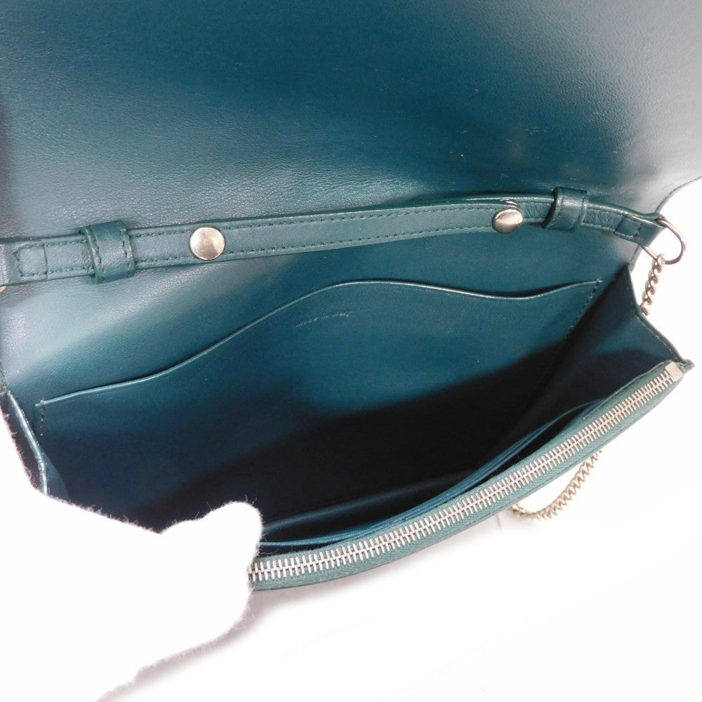 CELINE Shoulder Bag 107773 Smooth lambskin Light blue x dark green ChainShoulder Bag 2WAY Clutch Bag Old logo FRAME Evening Chain Wallet Women Used Authentic