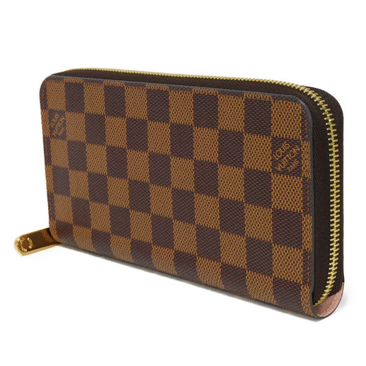 LOUIS VUITTON Long Wallet Purse N60046 Damier canvas x grain leather Rose valerine Good condition logo brown pink new Zip Around Damier Zippy wallet Women Used Authentic