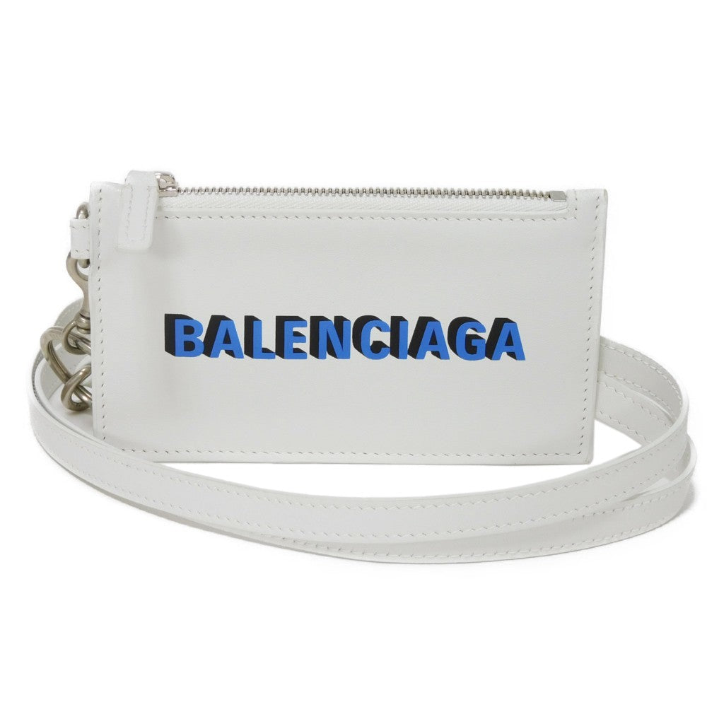 BALENCIAGA Coin case 594548 1I373 9064 Smooth scarf skin white New logo Cash Card Case Strap mens(Unisex) Used Authentic