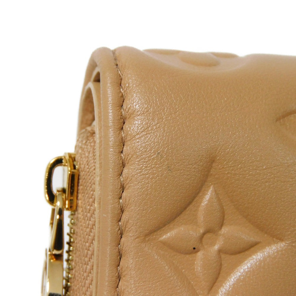 LOUIS VUITTON Bifold Wallet M81673 Lamb leather (monogram type push) x calf leather Camel Current LV logo flower beige RFID IC chip Monogram emboss Portefeuille Lou unisex(Unisex) Used Authentic