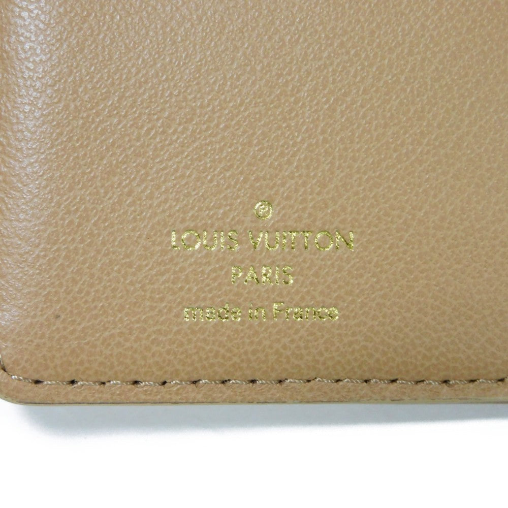 LOUIS VUITTON Bifold Wallet M81673 Lamb leather (monogram type push) x calf leather Camel Current LV logo flower beige RFID IC chip Monogram emboss Portefeuille Lou unisex(Unisex) Used Authentic