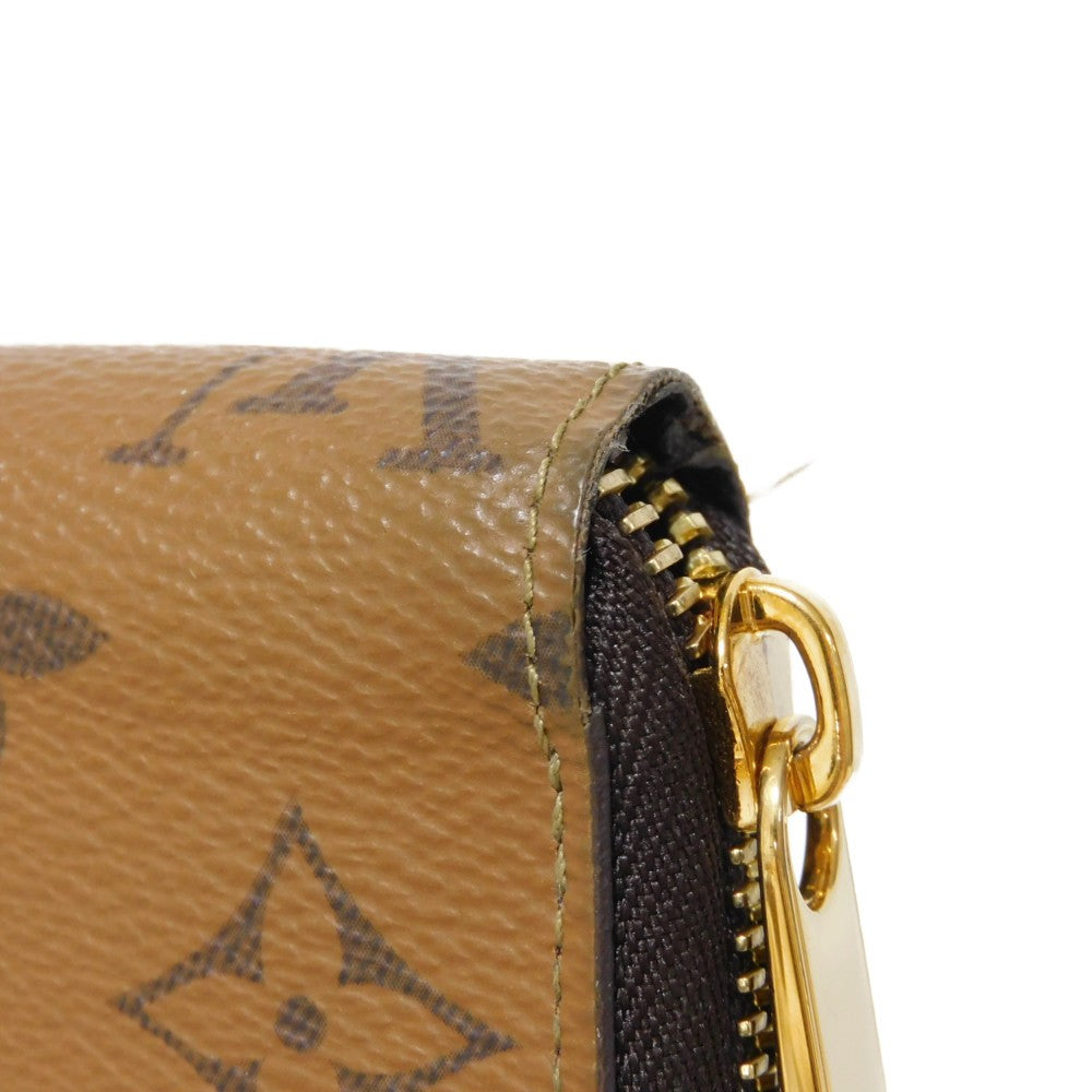 LOUIS VUITTON Long Wallet Purse M82444 Monogram Reverse Canvas x Grained Leather Brown x noir Current LV logo Beige Brown New Zip Around RFID Monogram reverse Zippy wallet unisex(Unisex) Used Authentic